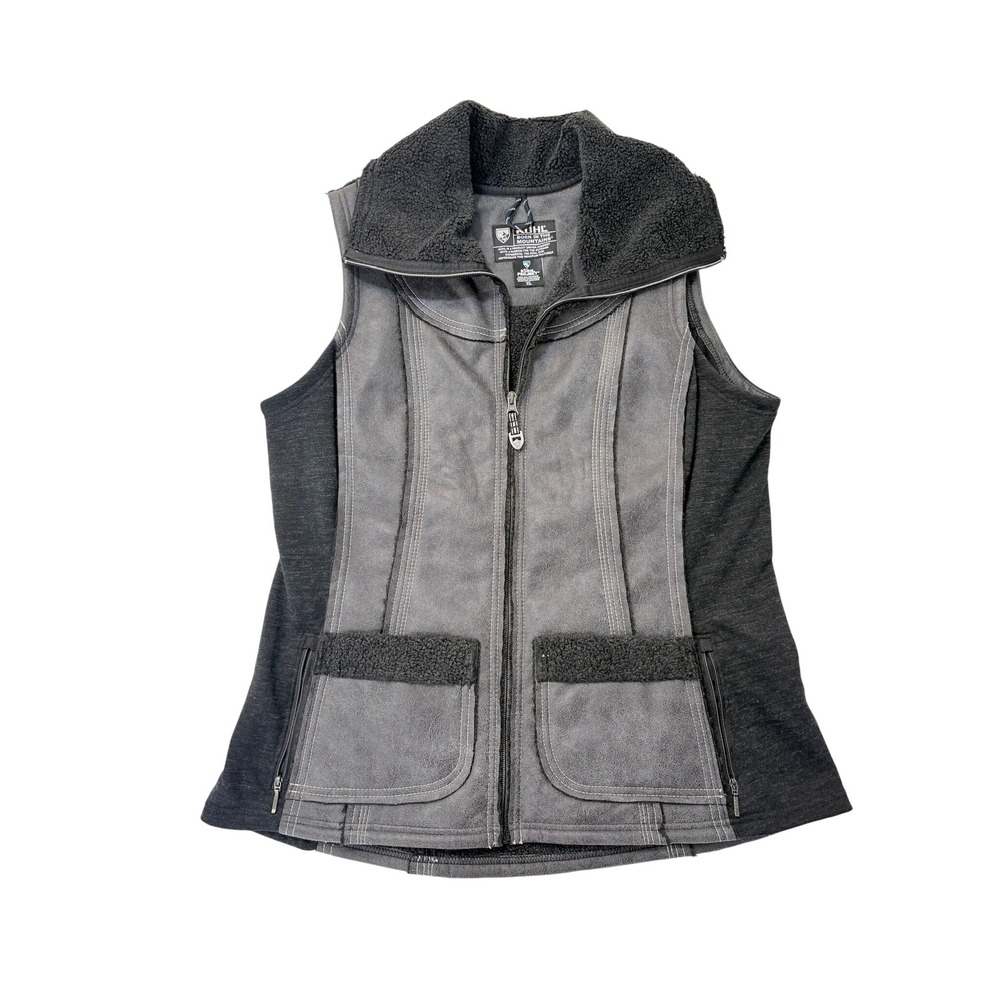 Kuhl Projekt Women XL Gray Faux Suede Shearling Trim Full Zip Vest 108846